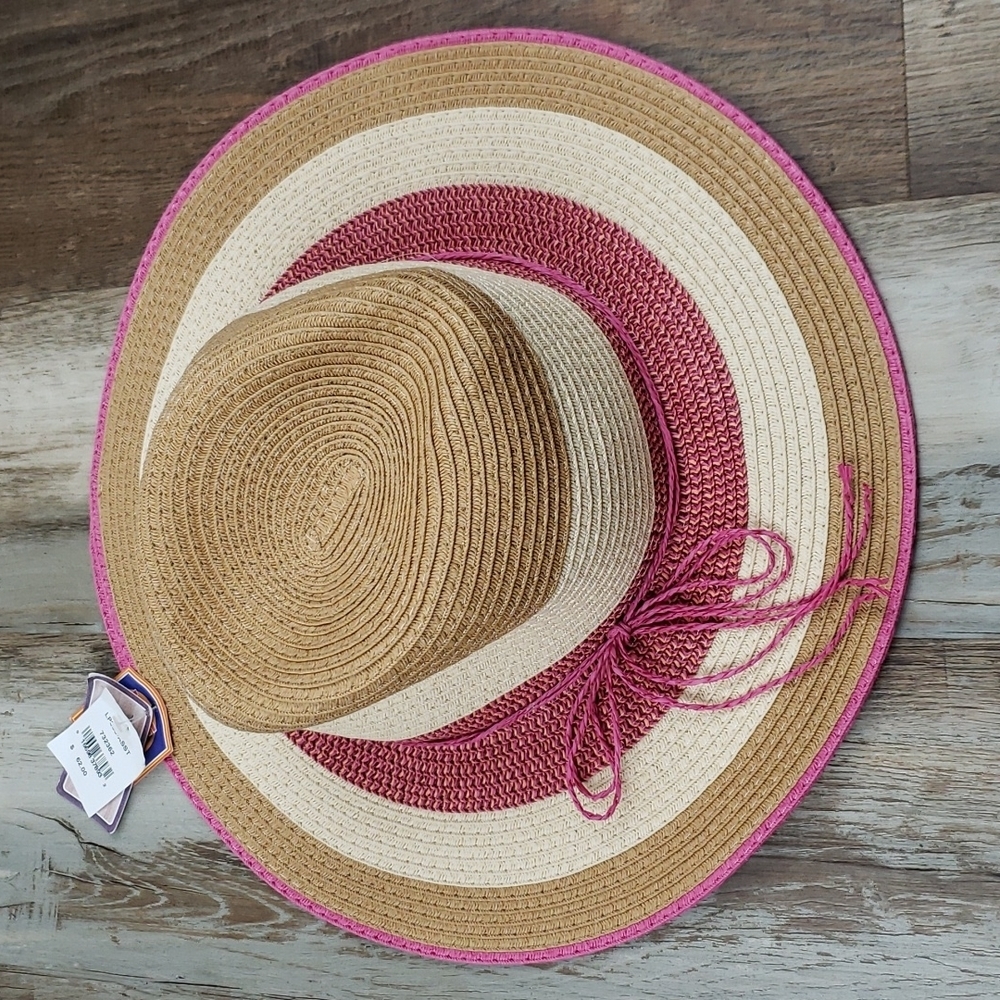 NWT DPC Tan/Cream/Pink Straw Hat